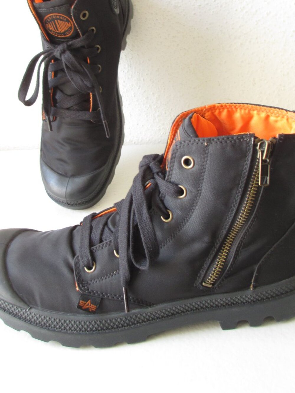 READ : Palladium + Alpha Industries : Nylon Pampa Hi Zip Boots : Black & Orange